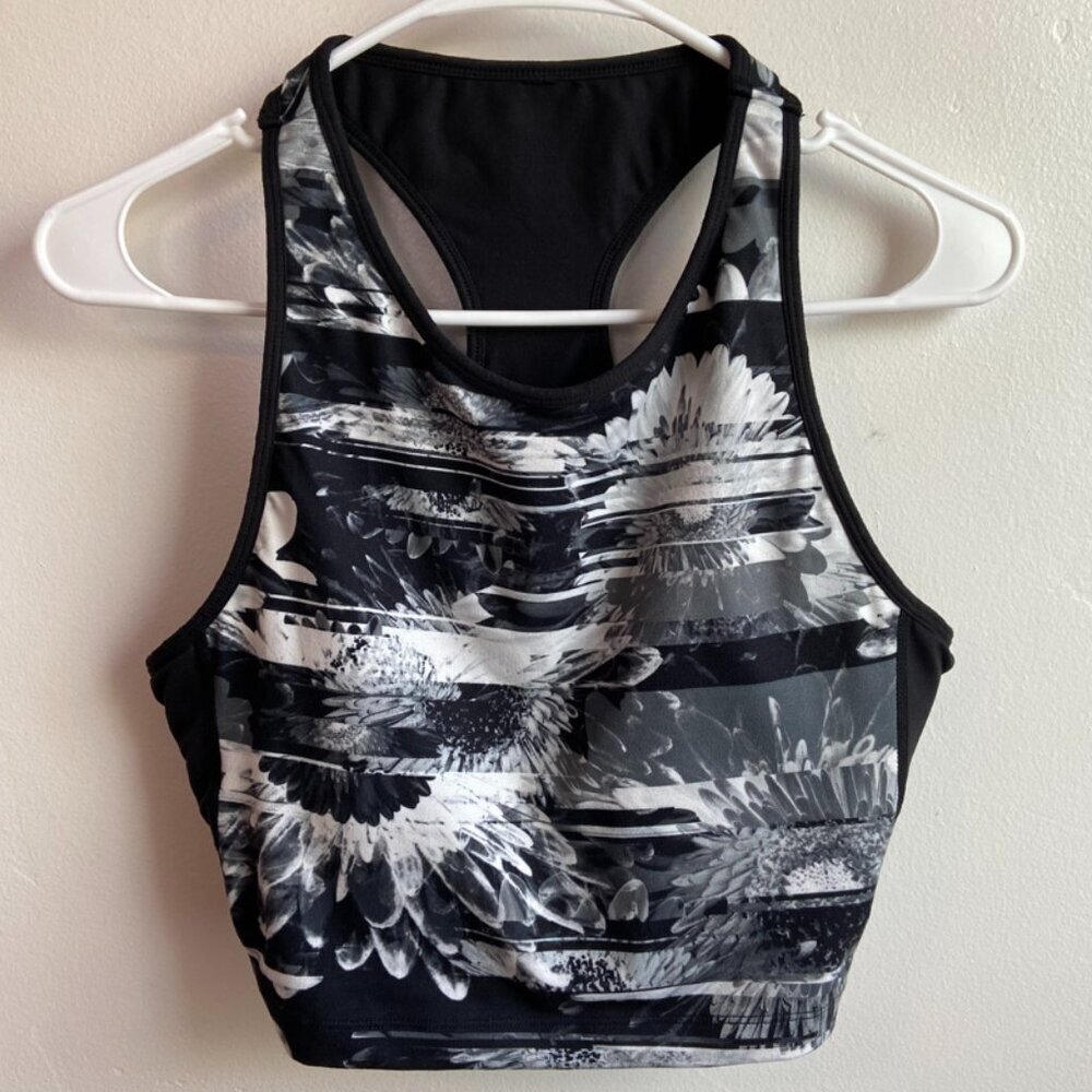 Betsey Johnson Performance Black & White Floral High Neck Sports Bra